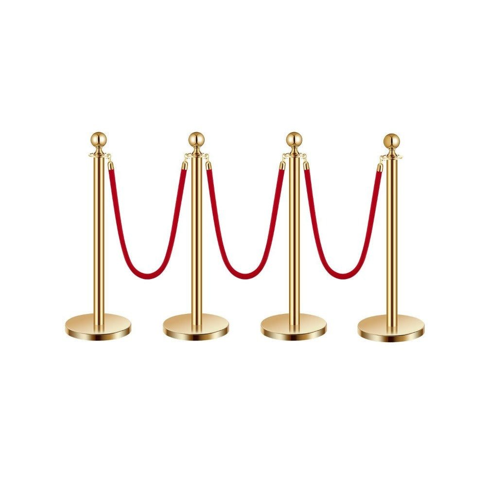 Stanchion Posts with Red Velvet Rope Set – Gold Crowd Control Barrier, for Home, Office and Event Organization