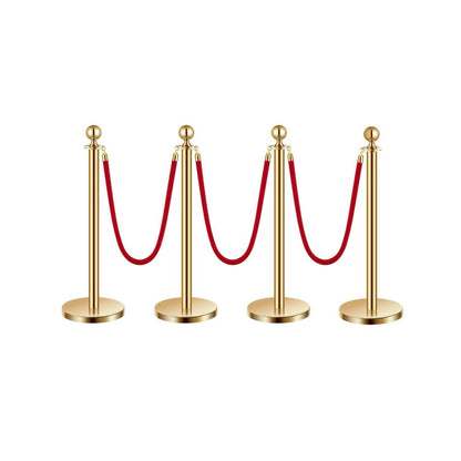 Stanchion Posts with Red Velvet Rope Set – Gold Crowd Control Barrier, for Home, Office and Event Organization