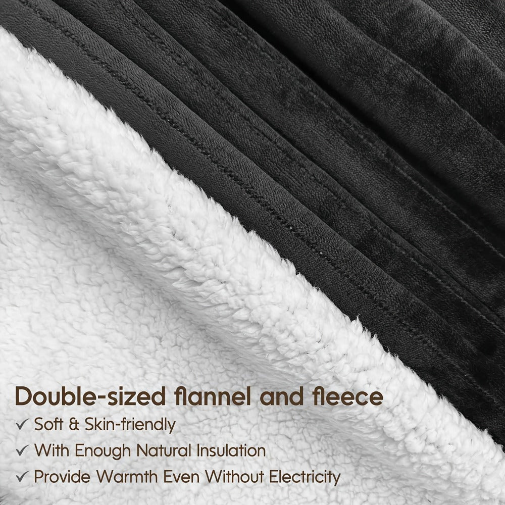 Electric Heated Blanket Flannel Sherpa - 6 Heat Settings, Auto Shutoff, Quick Heating, ETL & FCC