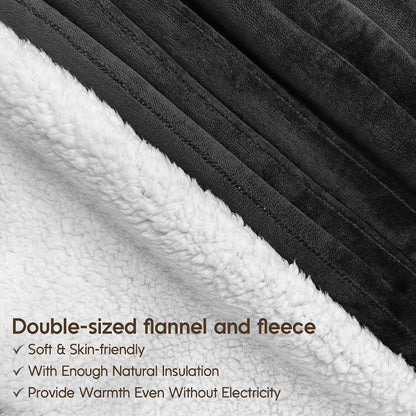 Electric Heated Blanket Flannel Sherpa - 6 Heat Settings, Auto Shutoff, Quick Heating, ETL & FCC
