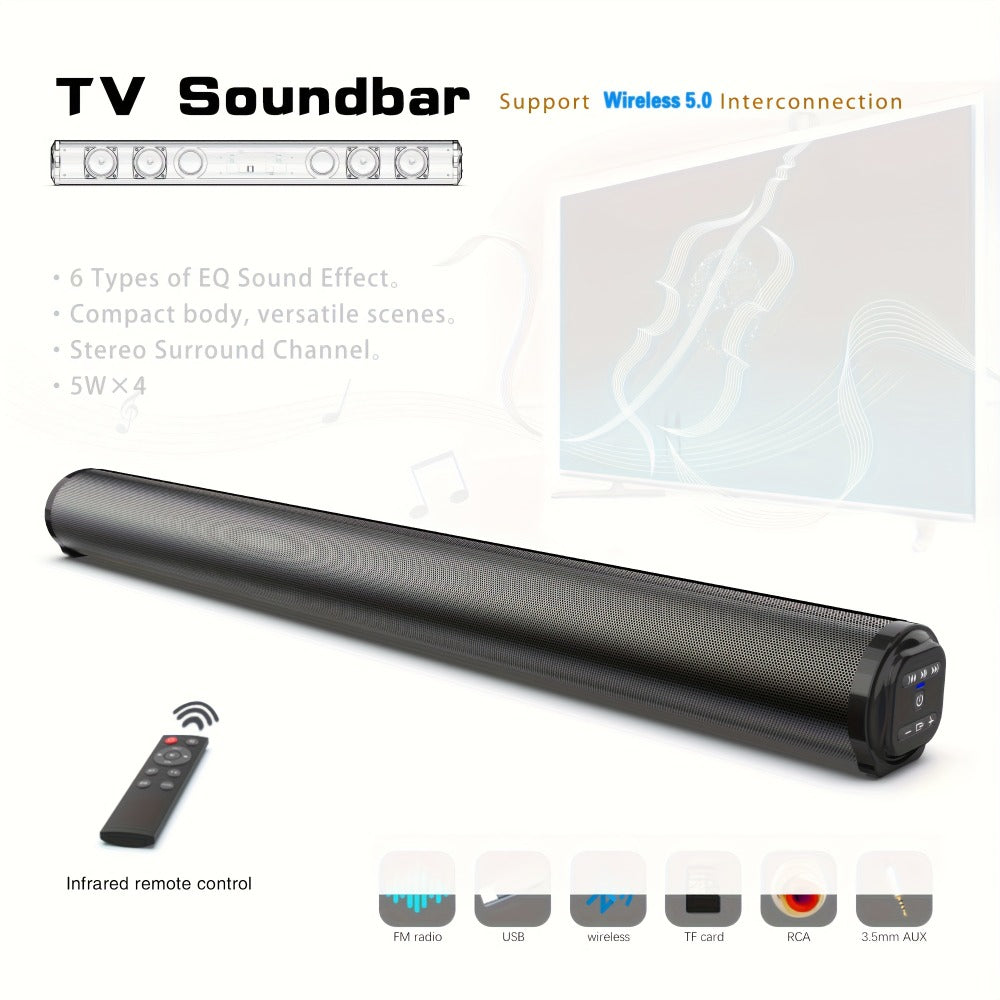 Home Theater Surround Sound System 5.2 Channel, Wireless Subwoofer Dual Air Ducts Bass Boost, TV Soundbar Stick with Remote Control