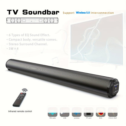 Home Theater Surround Sound System 5.2 Channel, Wireless Subwoofer Dual Air Ducts Bass Boost, TV Soundbar Stick with Remote Control