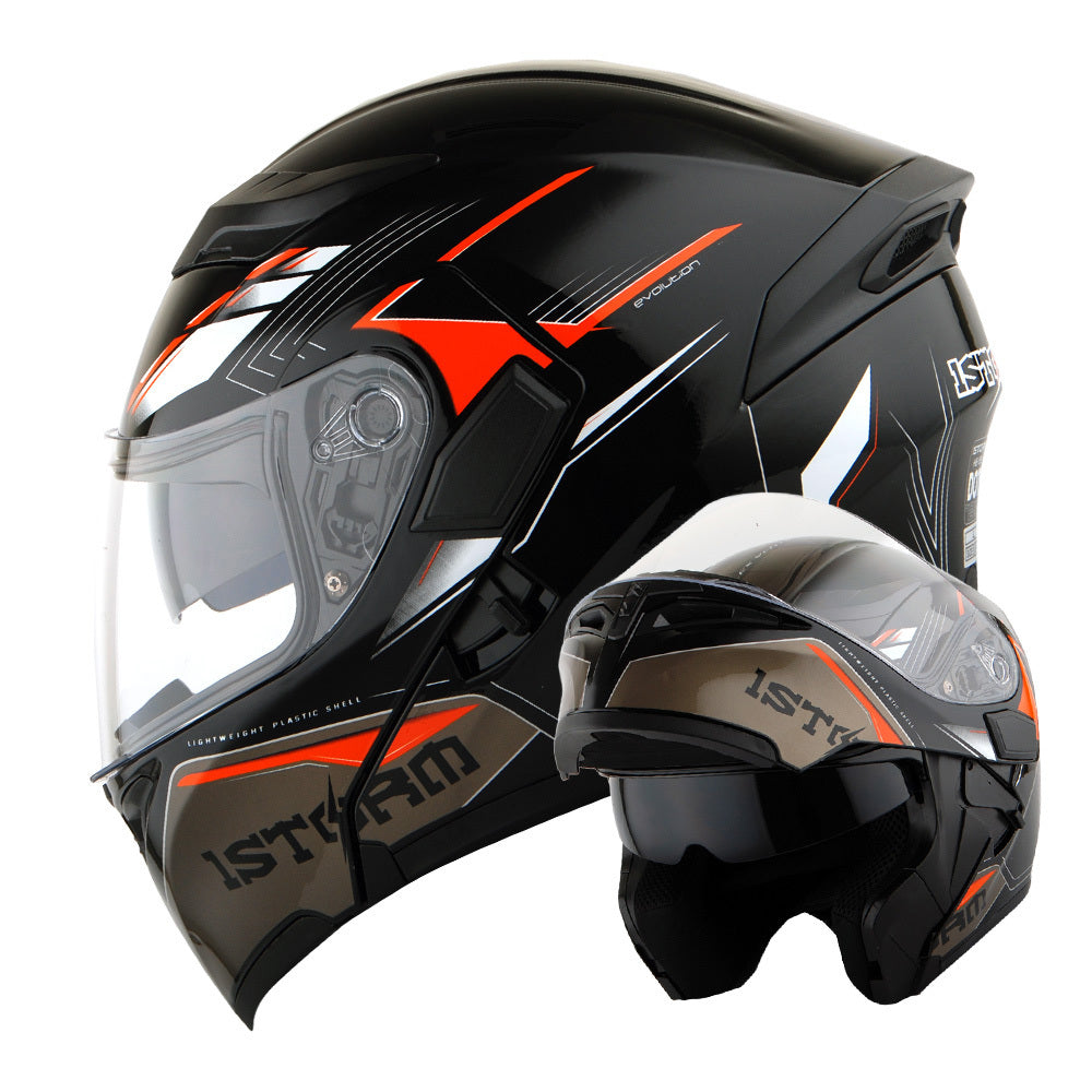 Motorcycle Helmet Modular Flip-Up Full-Face Shell with Dual Visors, S-XL Sizes and Arrow, Storm or Glossy Styles