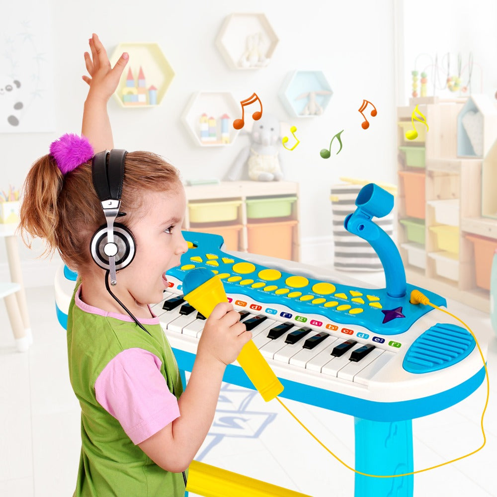 Kids Piano Keyboard 31-Key with Microphone & Stool, 22 Demos 8 Tones 7 Rhythms Flashing Lights