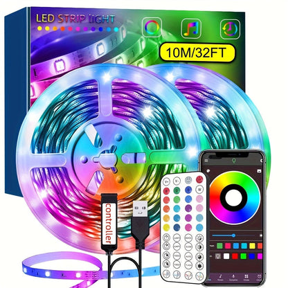 Smart RGB LED Strip Lights 10M 32FT Remote Control Color Changing Atmosphere Lights for Entryways, Bedrooms and Living Spaces