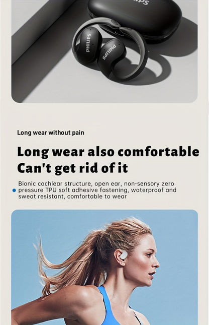 Wireless Earbuds Philips Black Stereo with Touch Volume, Noise-Cancelling Mic and Type-C Case