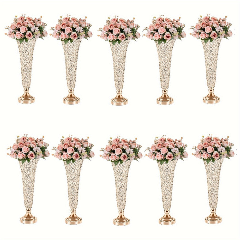 Crystal Trumpet Flower Vase Centerpieces for Wedding Table – Bling Wrought Crystal Vases for Party, Anniversary, Birthday