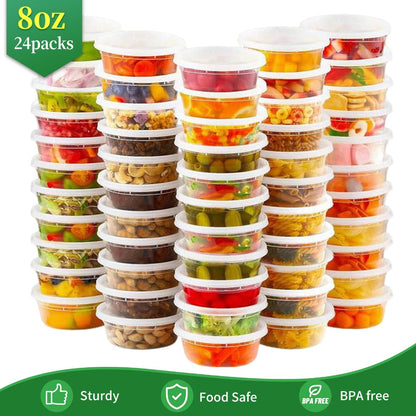 Food Storage Containers 24-Pack 8 oz Deli Boxes with 24 Fitted Lids for Portion and Refrigerator Storage