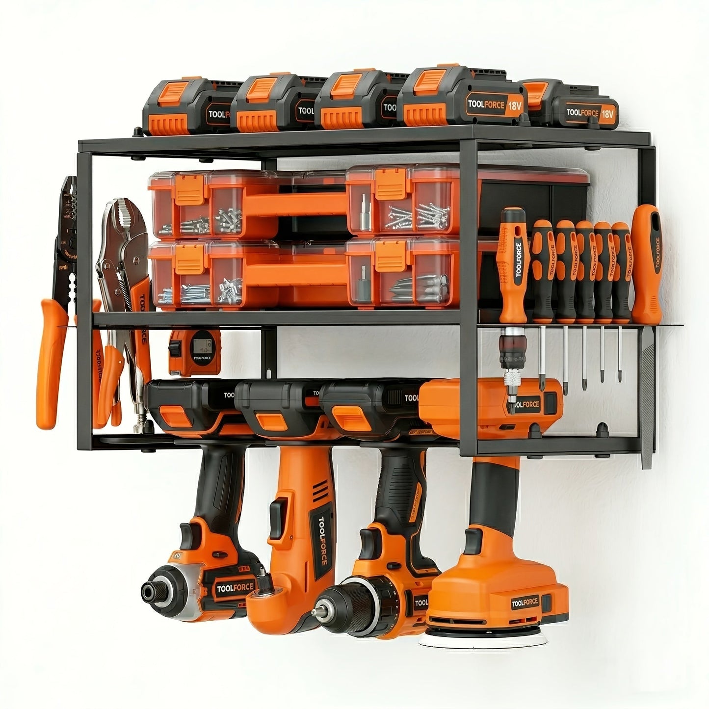 Power Drill Holder Wall Mount, Tool Storage Rack with 3/4 Layer Floating Shelf, Cordless Drill Organizer