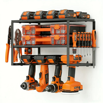 Power Drill Holder Wall Mount, Tool Storage Rack with 3/4 Layer Floating Shelf, Cordless Drill Organizer
