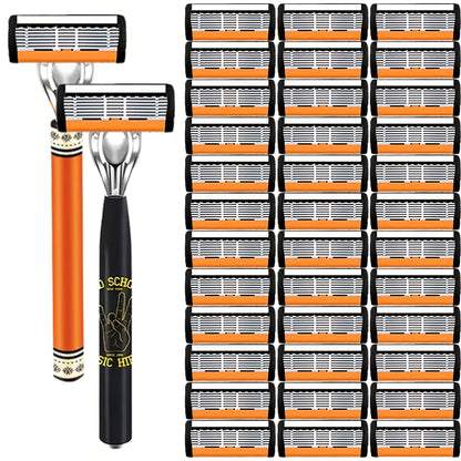 Double Edge Safety Razor Set for Men with 2 Handles & Stainless Steel Replacement Blades – Barber-Quality Close Shave Manual Shaving Kit