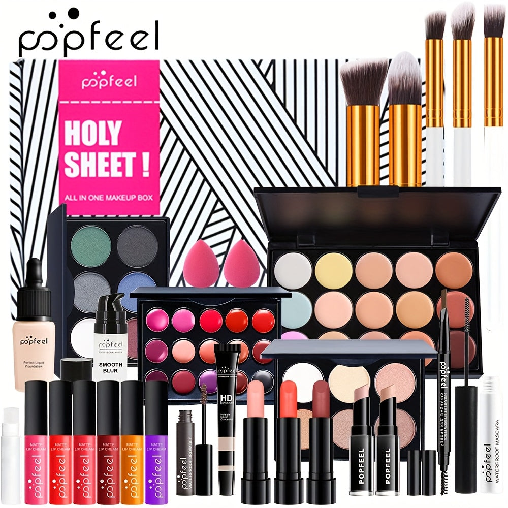 POPFEEL Makeup Kit Full Face Set, Multi-Shade Eyeshadow Palette, Professional Brushes & Pigmented Lip Color