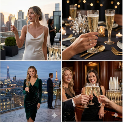 Plastic Champagne Flutes Bulk 25 50 Pack Disposable Reusable Golden Glitter Champagne Glasses for Entryways, Bedrooms and Living Spaces