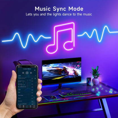 LED Neon Rope Light, RGB Color Changing Light Strip, App & Remote Control, Music Sync, Silicone Neon Light for Bedroom