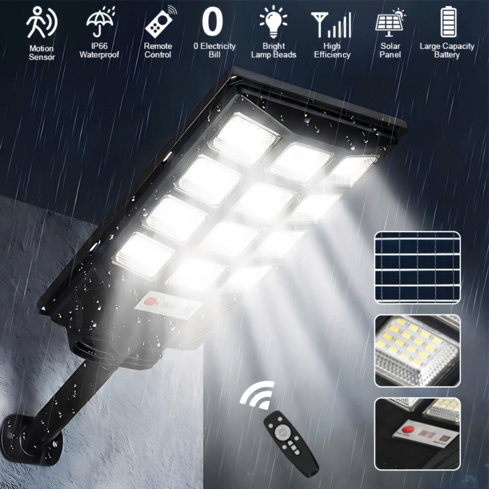 Solar Street Light Outdoor, High Brightness Wide Angle Dusk to Dawn Solar Powered with Remote Control for Parking Lot