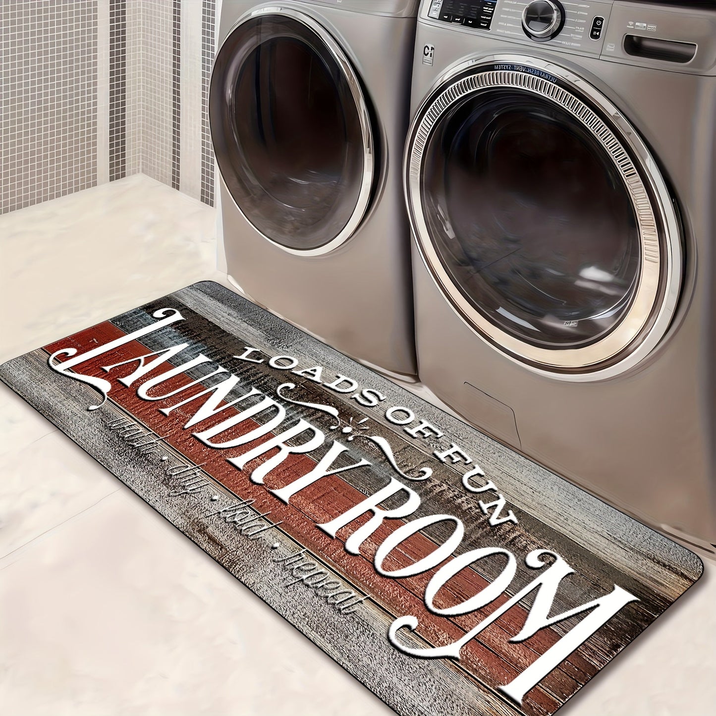 Farmhouse Laundry Room Runner Rug – Retro Kitchen & Bathroom Mat, Anti-Slip Floor Runner for Laundry Room