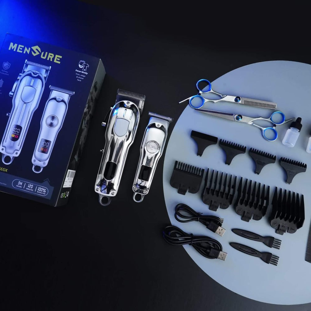 Hair Clipper MENSURE Single or Two-Tool Cordless Set with Type-C Charging, LCD Display and Seven Guide Combs