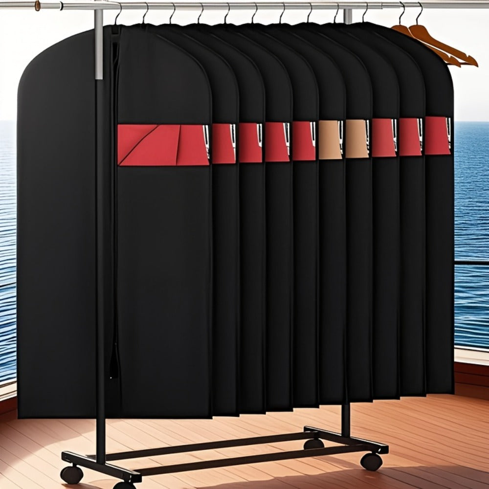 Garment Bags with Zipper Closure & Dust Protection for Suits Dresses Shirts, Set of 5 Reusable Black Cover Bags