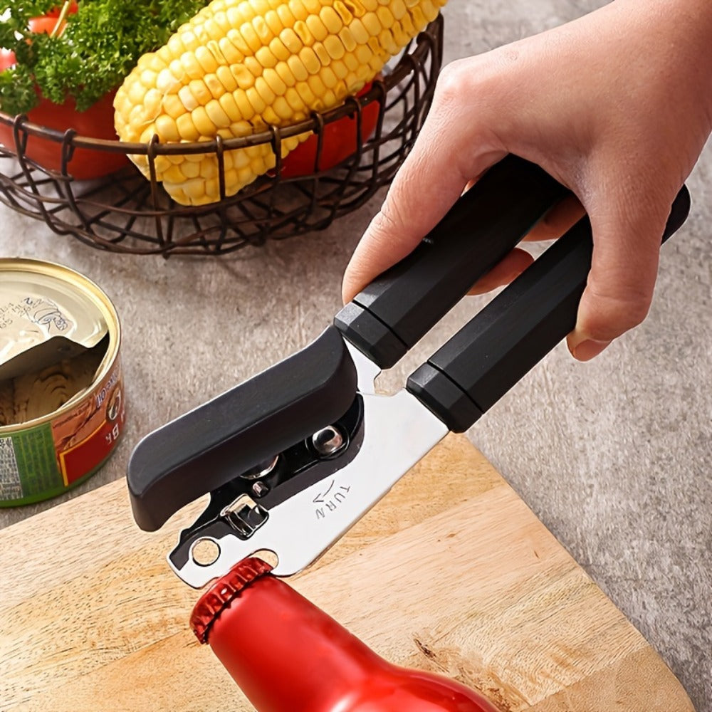 Can Opener 3-in-1 Stainless Steel Manual Can Opener with Smooth Edge Bottle Opener Handle for Home Cooking, Dining and Outdoor Meals