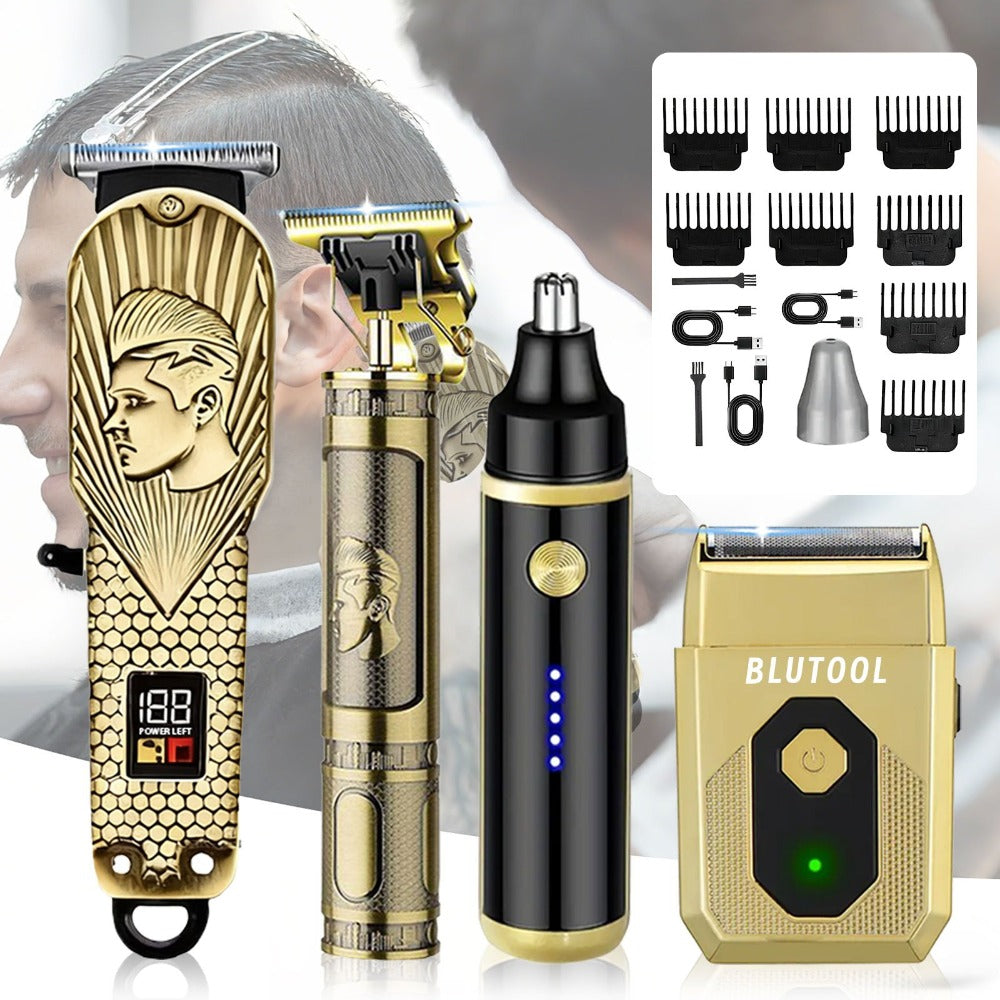Men's Grooming Set 2 or 4 Piece - Cordless Electric Hair Clipper, T-Shaped Beard Trimmer, Nose Hair Trimmer & Electric Shaver