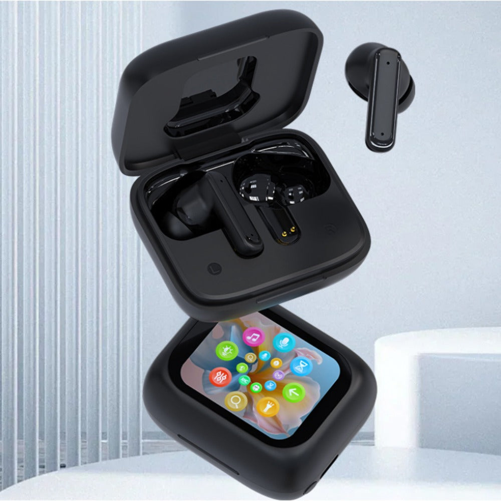 Touchscreen ANC Wireless Earbuds Full-Color Display, Noise Cancelling In-Ear with Charging Case for Sports Gaming Business
