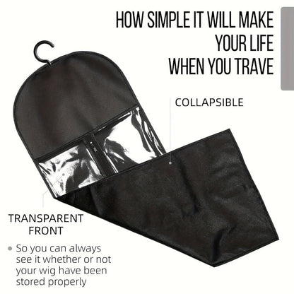 Hanging Wig Storage Bags, Six-Piece Black Set with Clear Front Panels, Zippers and Integrated Hangers
