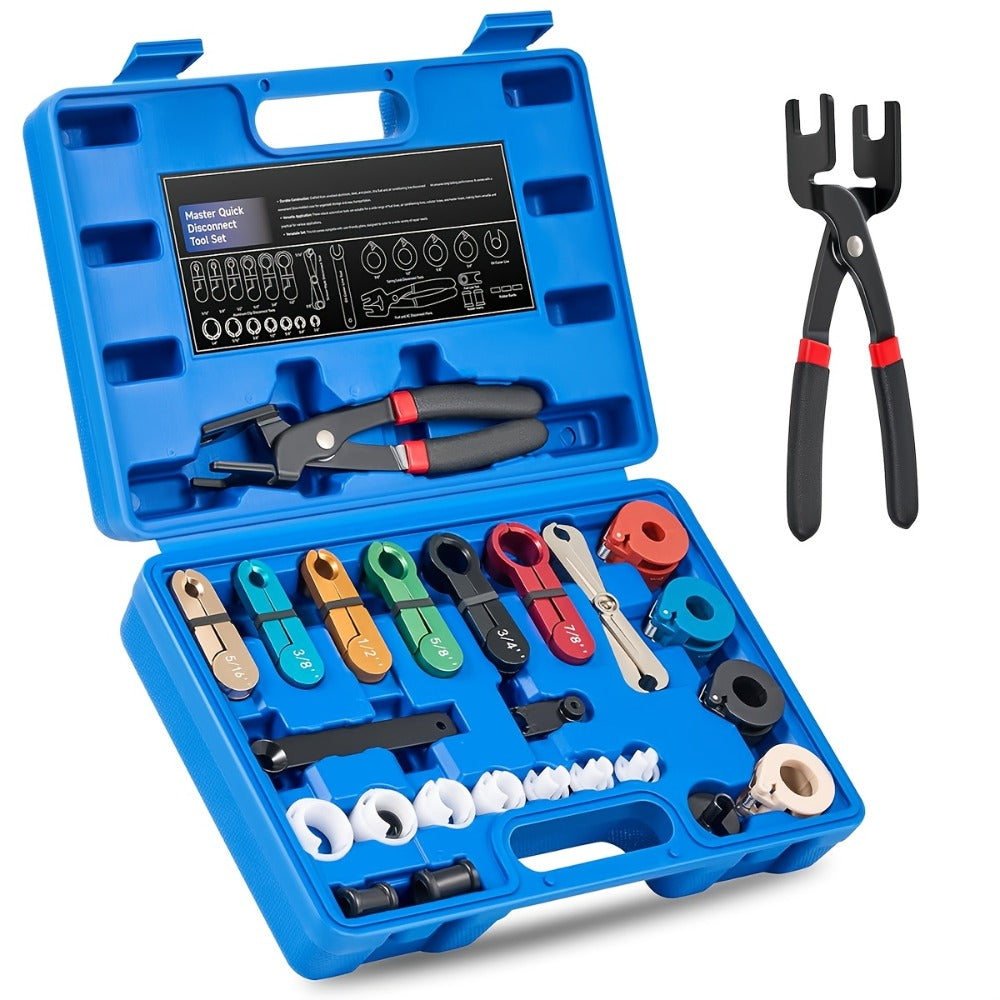 Fuel Line Disconnect Tool Set – 26pc Master Quick Disconnect Kit with AC & Transmission Disconnect Pliers for Fuel Line Removal