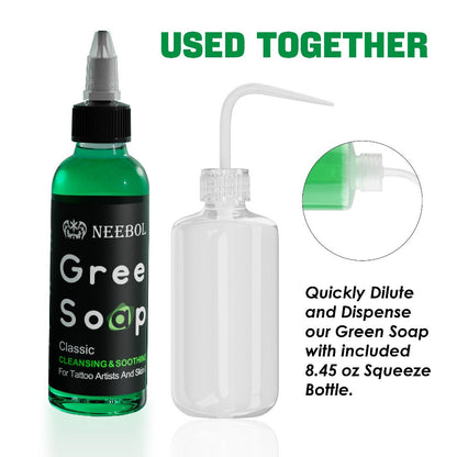 Tattoo Green Soap Cleaning Kit Neebol 8.5oz Concentrated Soap Squeeze Bottle Moisturizing Balm Cream Lint-Free Wipes Complete Skin Care Set