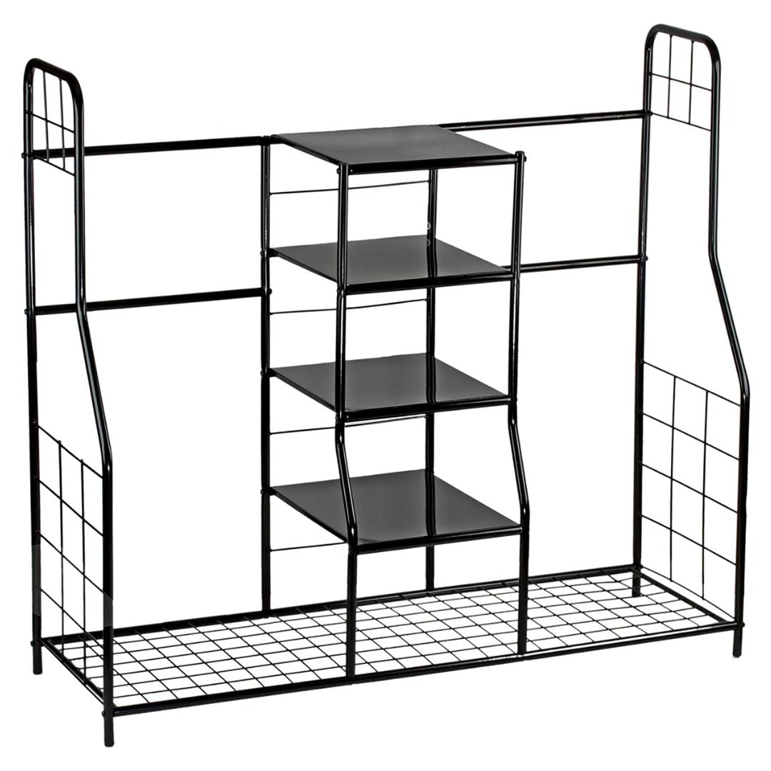 Golf Bag Storage Rack Organizer Steel Dual Bag Holder with 4 Shelves for Clubs Balls Shoes Accessories Garage Basement Home Golf Equipment