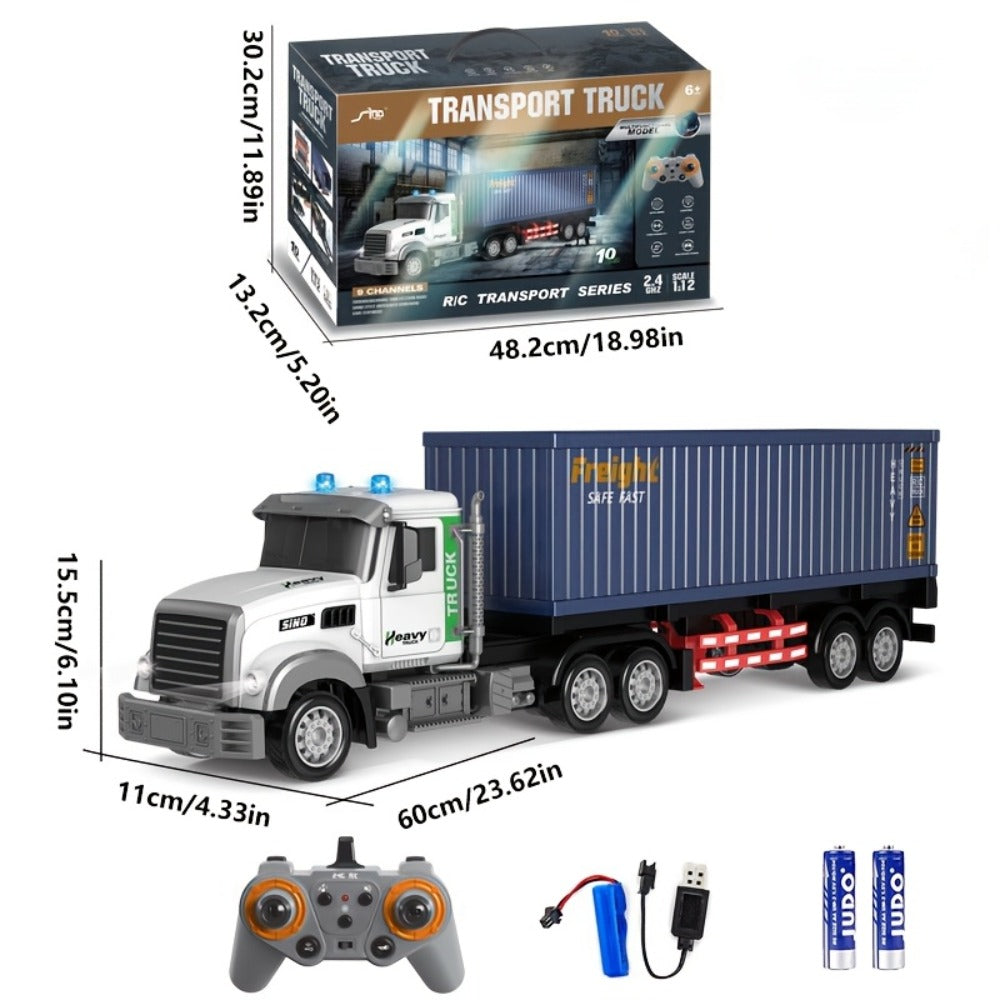 RC Container Semi Truck 1:24 Scale 23.6-Inch Extra Large, 2.4G 100ft Range, Load Cargo, USB Rechargeable