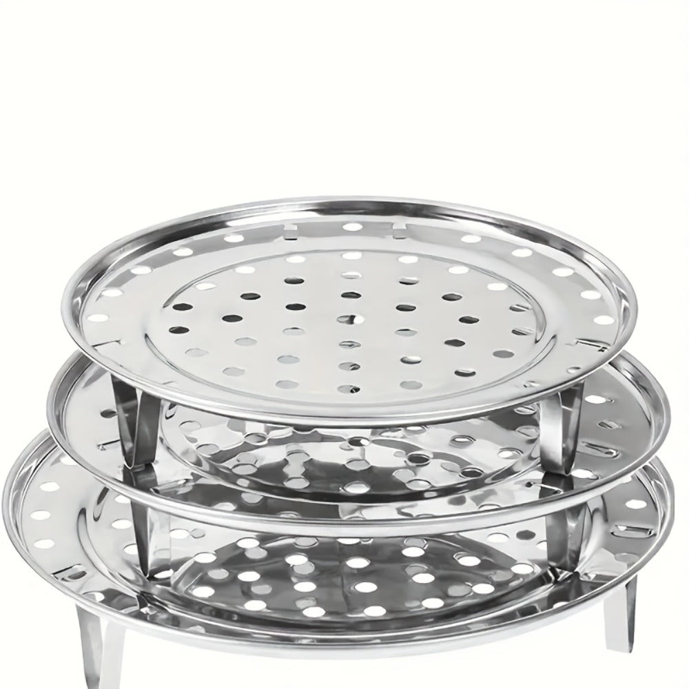 Stainless Steel Steamer Rack Set 3-Piece Multi-Layer Round Steamer Insert with Can Holder, Fits Most Pots for Home Kitchen