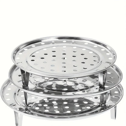 Stainless Steel Steamer Rack Set 3-Piece Multi-Layer Round Steamer Insert with Can Holder, Fits Most Pots for Home Kitchen