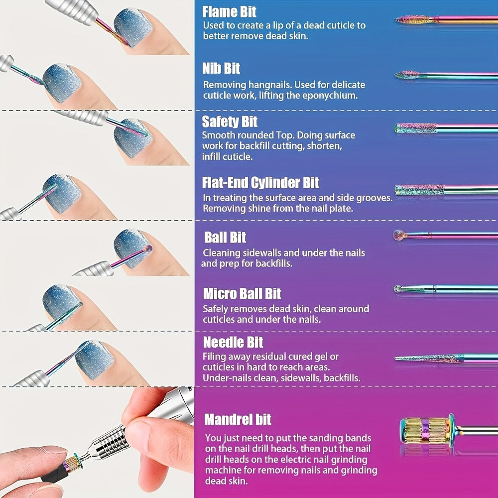 Nail Drill Bit Set Tungsten Steel & Ceramic Grinding Heads with Storage Box for Gel Removal Nail Enhancement