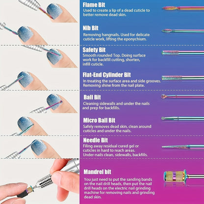 Nail Drill Bit Set Tungsten Steel & Ceramic Grinding Heads with Storage Box for Gel Removal Nail Enhancement