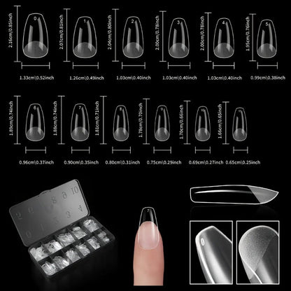 Gel Nail Tips 600 Pieces Clear Crystal Full Cover Nail Extensions – Almond Oval Coffin Stiletto Square Short Medium Long Soft Gel False
