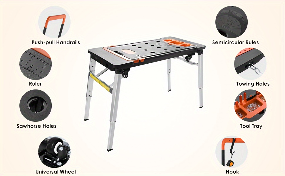 7in 1 Multifunctional Work Benches, Folding Work Table for Garage, As Portable Workbench, Sawhorse