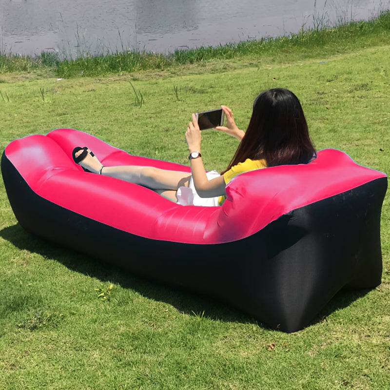Two-Tone Inflatable Air Lounger with Storage Bag in Red, Blue or Purple with Black Base Options