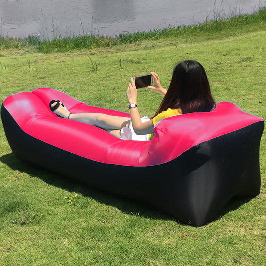 Two-Tone Inflatable Air Lounger with Storage Bag in Red, Blue or Purple with Black Base Options