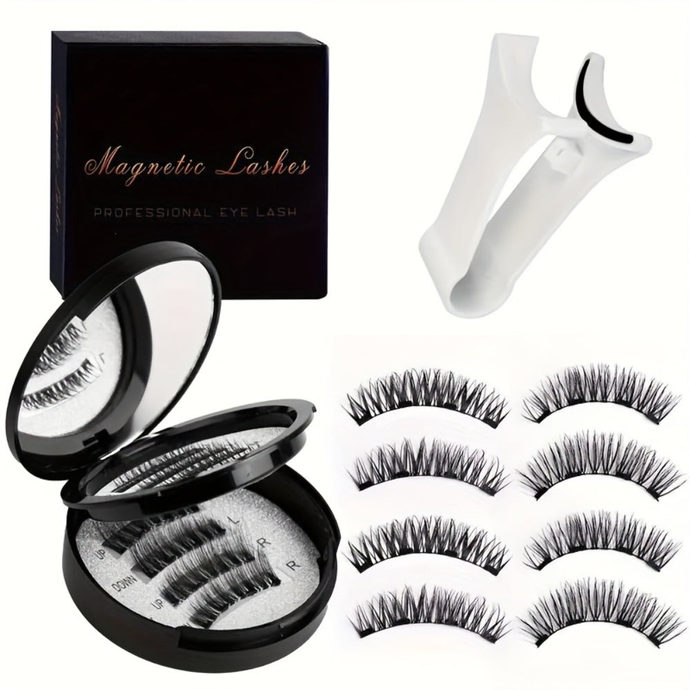 Waterproof 3D Magnetic Lashes 8Pcs Reusable Double Strip False Eyelashes Set with Clips & Glue – Natural Look for Women, Daily Wear