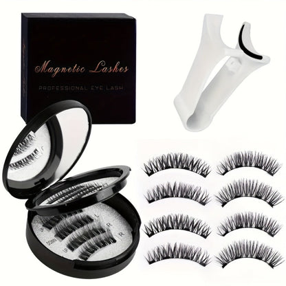 Waterproof 3D Magnetic Lashes 8Pcs Reusable Double Strip False Eyelashes Set with Clips & Glue – Natural Look for Women, Daily Wear