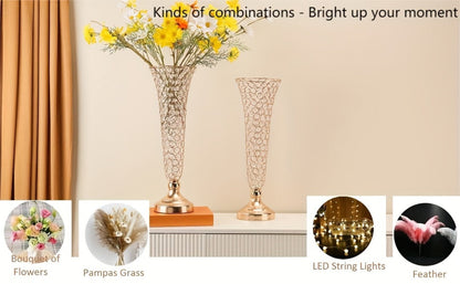 Crystal Trumpet Flower Vase Centerpieces for Wedding Table – Bling Wrought Crystal Vases for Party, Anniversary, Birthday