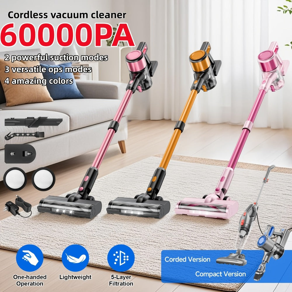 Cordless Stick Vacuum Cleaner 60Kpa 55-Min Runtime - Anti-Tangle Handheld Vacuum for Hardwood for Entryways, Bedrooms and Living Spaces