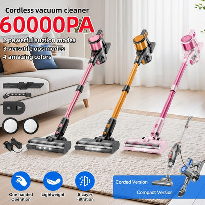 Cordless Stick Vacuum Cleaner 60Kpa 55-Min Runtime - Anti-Tangle Handheld Vacuum for Hardwood for Entryways, Bedrooms and Living Spaces