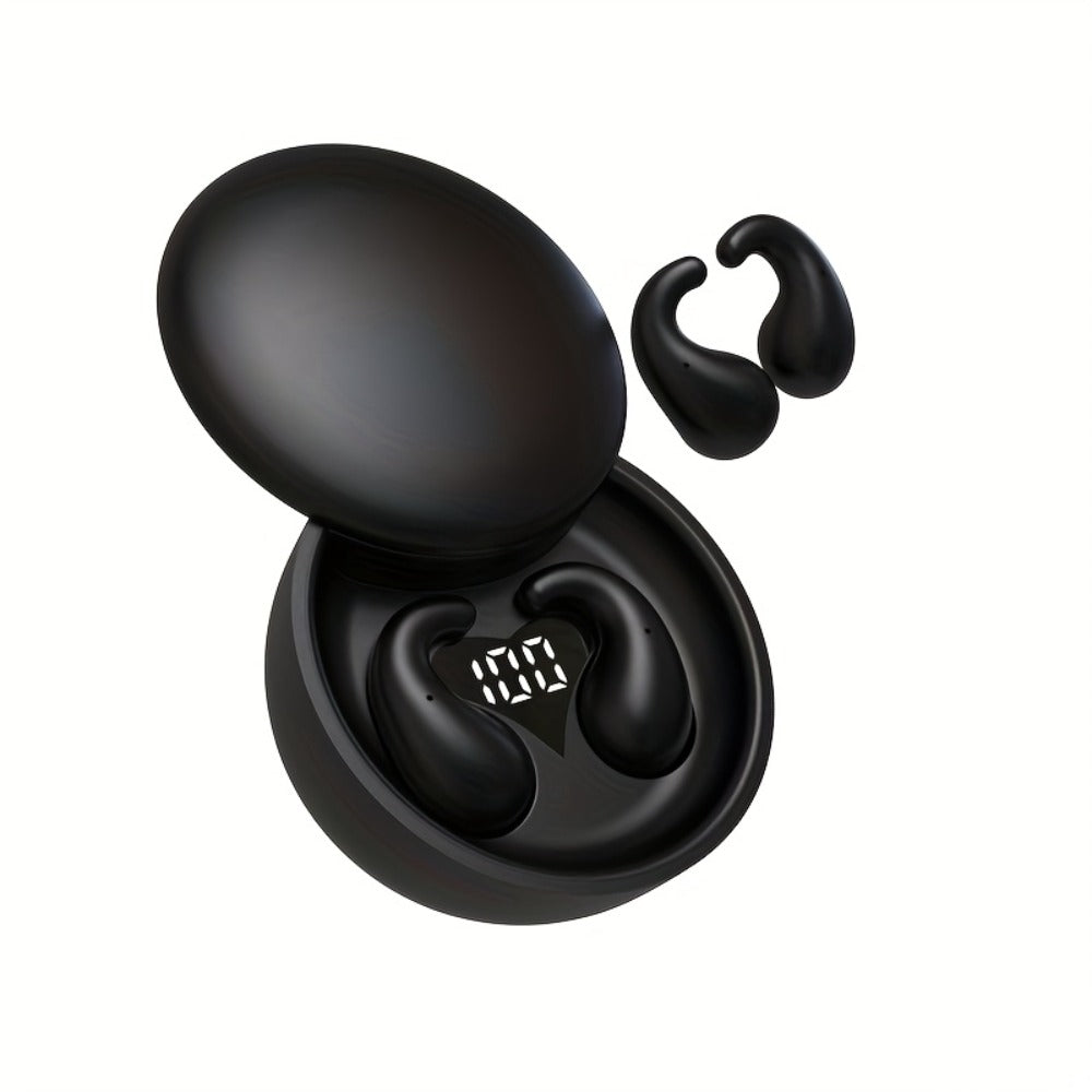 Heart-Shaped Bluetooth 5.4 Sleep Earbuds with Digital Charging Case in Black, White or Khaki