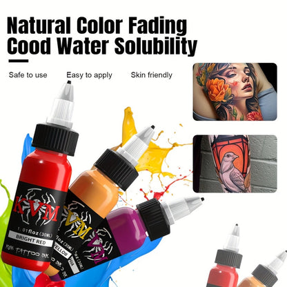 Tattoo Ink 7- or 14-Color Set with 1oz 30ml Bottles and Three Palette Configurations with Item-Specific Color, Capacity and Bottle Choices