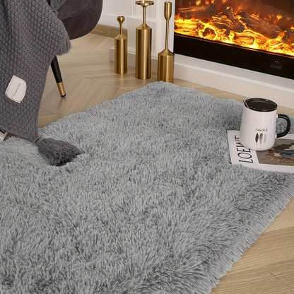 Area Rug Fluffy Faux-Fur Shag in Solid, Tie-Dye and Ombre Colors with Six available Room Sizes