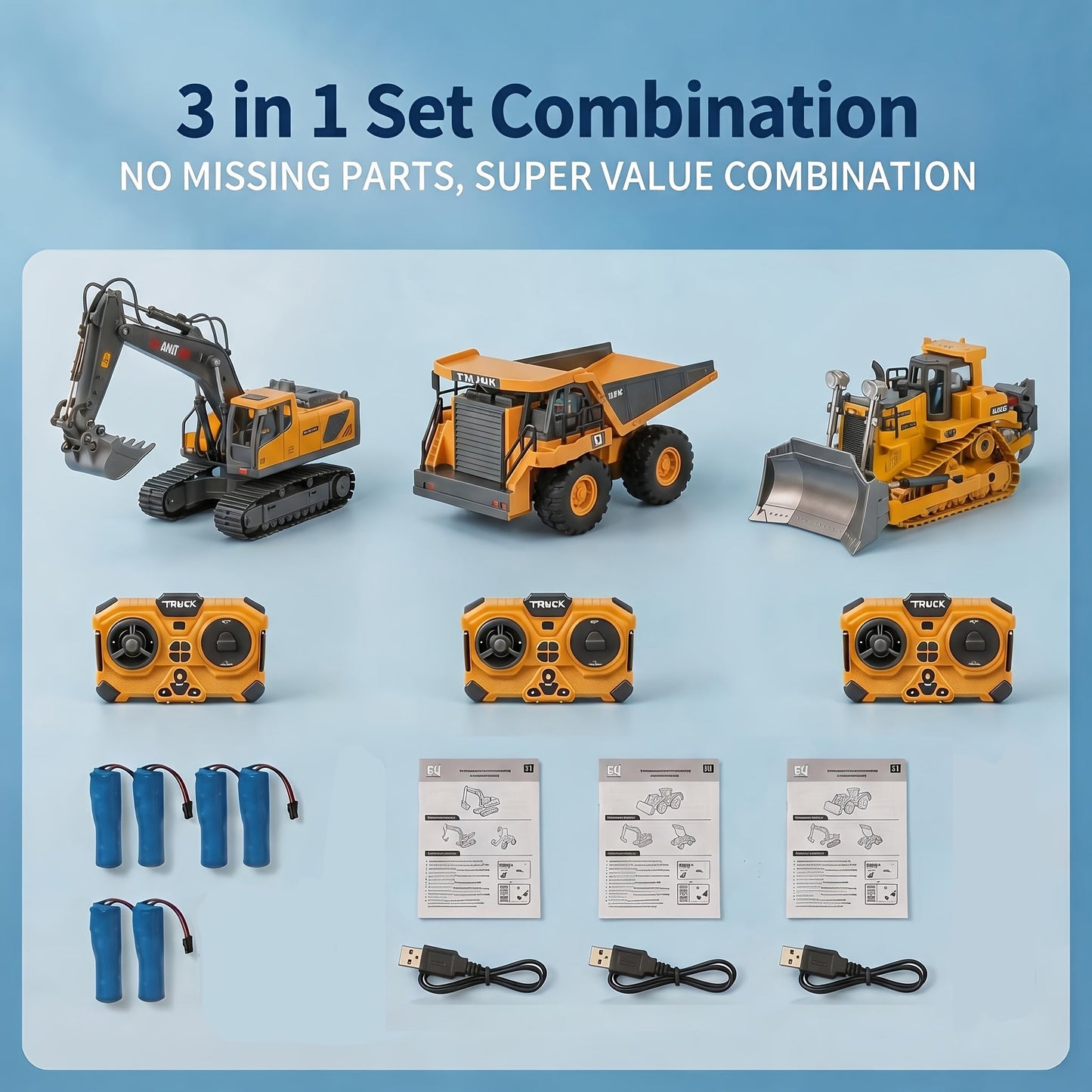 RC Construction Vehicle Set 2.4G 11-Channel Remote Control Excavator Dump Truck Bulldozer, 1:24 & 1:64 Alloy Engineering Toy