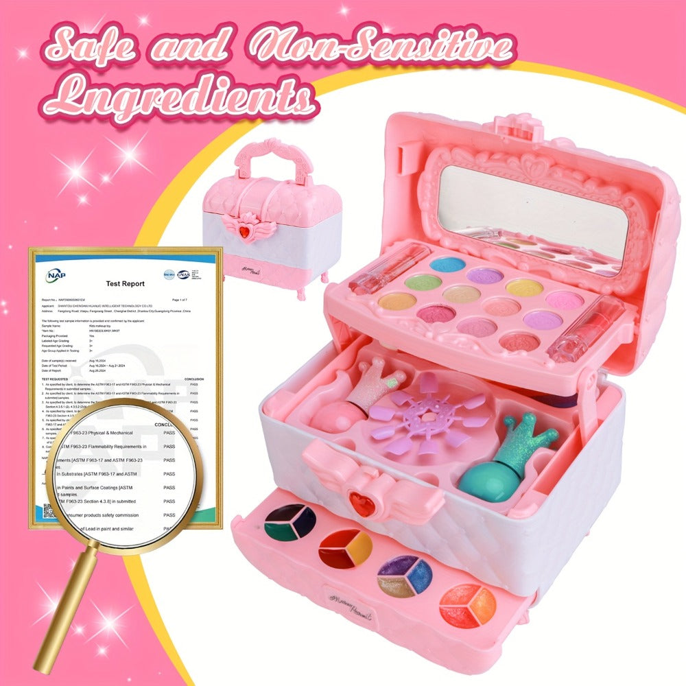 Kids Makeup Kit for Girls Ages 5-12, 48PCS Princess Pretend Play Cosmetics Set, Eyeshadow, Blush