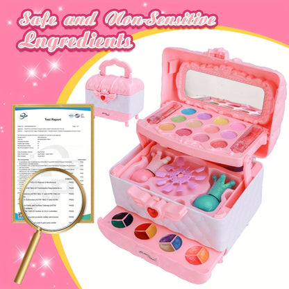 Kids Makeup Kit for Girls Ages 5-12, 48PCS Princess Pretend Play Cosmetics Set, Eyeshadow, Blush