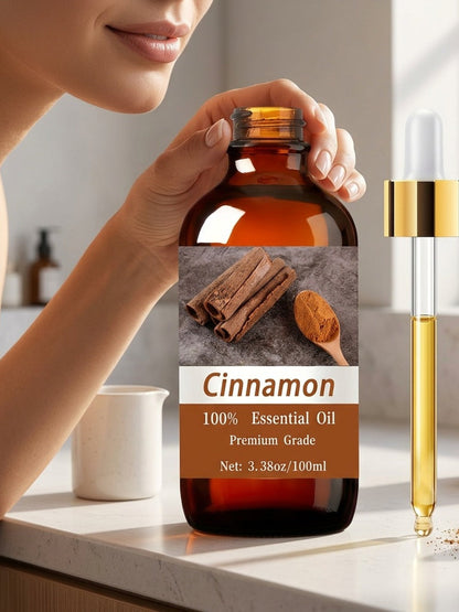 Essential Oil Cinnamon Warm Spicy Aroma in 100ml Bottle for Diffuser, Massage, Meditation and Personal Care